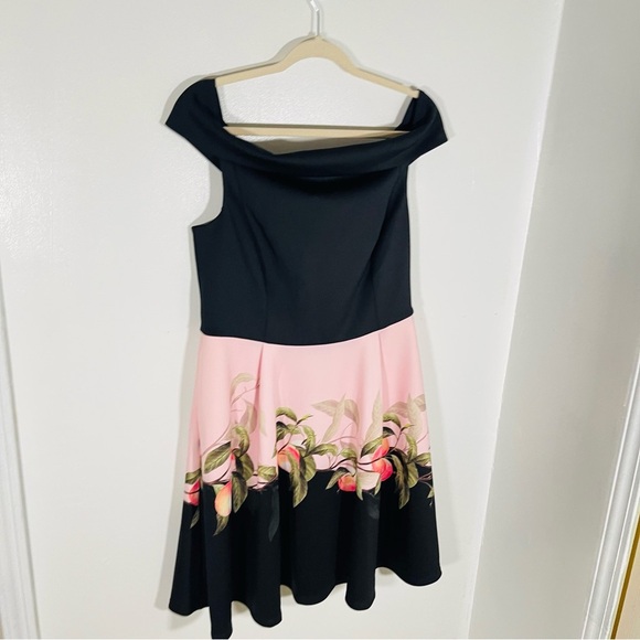 NWT Ted Baker London Peach Blossom Off-Shoulder Dress Black Floral Size 10 - Picture 3 of 12